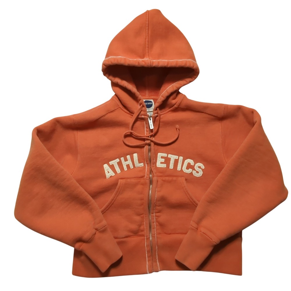 Blue Marlin ATHLETICS Chenille Orange Fade Zip‎ Crop Heavy Hoodie Women Small